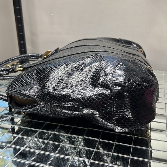 Bloomingdale’s Black Snakeskin Satchel Zip Top & Flap Shoulder Bag - Picture 5 of 8